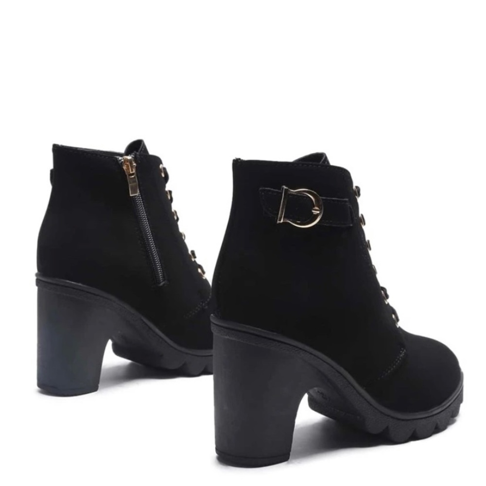 Lace Up Side Zipper Chunky Boots With Side Buckle - Picture 2 of 4